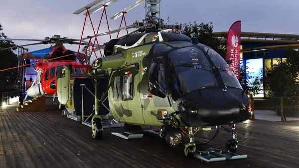 Вертолет Ка-226Т в раскраске для индийской армии, представленный компанией Вертолеты России на V Восточном экономическом форуме