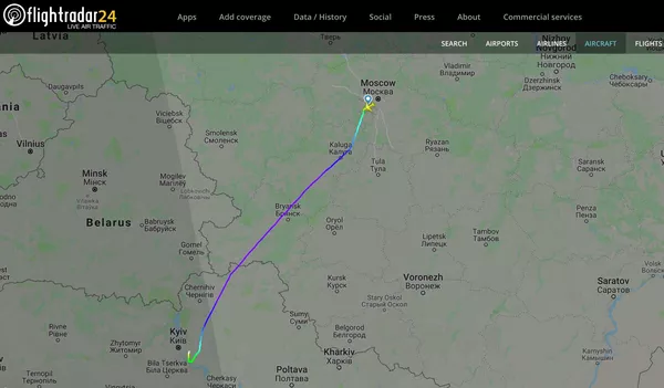 Информация о рейсе Москва - Киев на сайте Flightradar. 7 сентября 2019