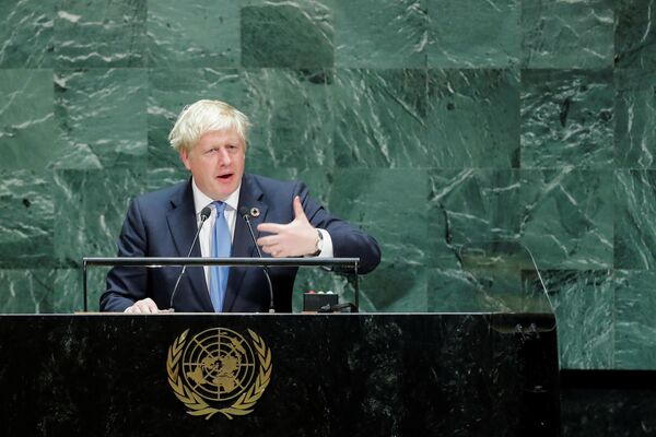 Премьер-министр Великобритании Борис Джонсон выступает на 74-й сессии Генеральной Ассамблеи ООН Премьер-министр Великобритании Борис Джонсон выступает на 74-й сессии Генеральной Ассамблеи ООН