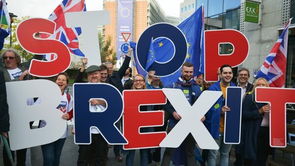 Участники акции сторонников Brexit в Брюсселе, где проходит саммит ЕС Участники акции сторонников Brexit в Брюсселе, где проходит саммит ЕС