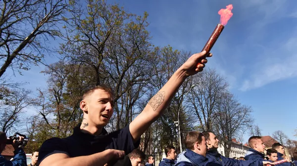 Участники акции протеста националистов во Львове