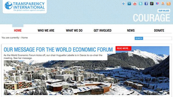 Скриншот сайта Transparency International. Архивное фото Скриншот сайта Transparency International. Архивное фото