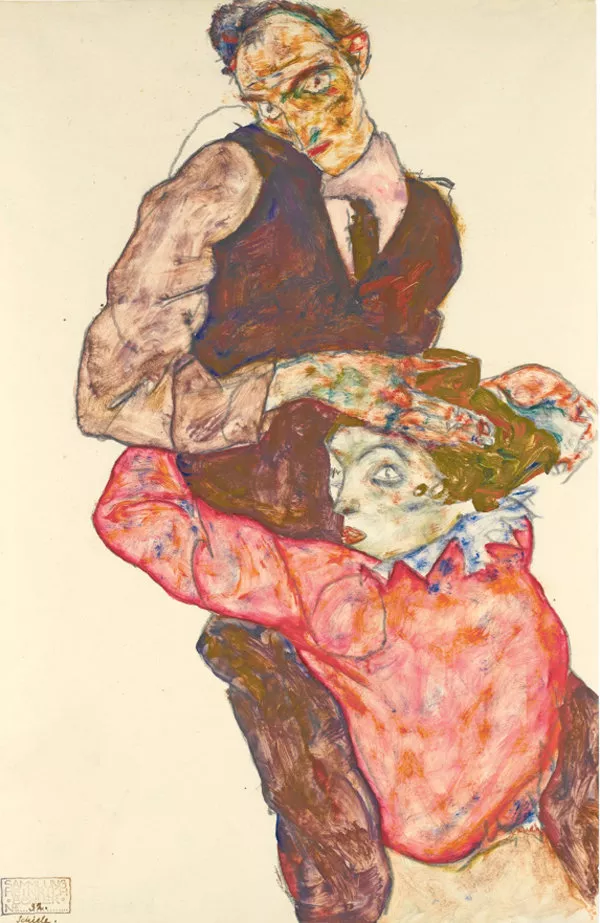Рисунок австрийского экспрессиониста Эгона Шиле Любовники (Автопортрет с Уолли) 