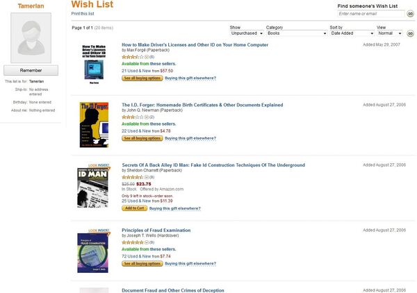 Лист желаний Тамерлана Царнаева на Amazon.com Лист желаний Тамерлана Царнаева на Amazon.com