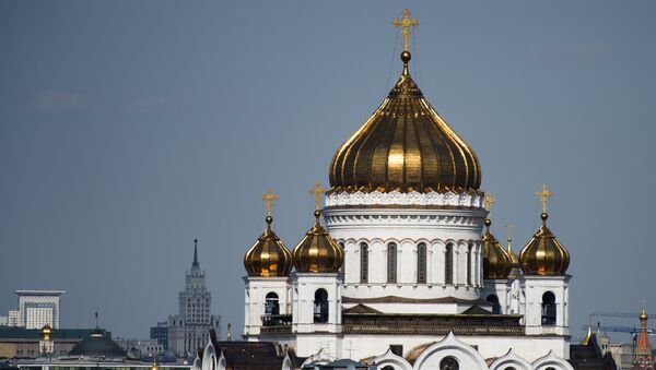 Вид на Храм Христа Спасителя и центр Москвы. Архивное фото Вид на Храм Христа Спасителя и центр Москвы. Архивное фото