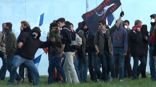 Противники однополых браков кидали камни и бутылки в полицейских в Париже Противники однополых браков кидали камни и бутылки в полицейских в Париже
