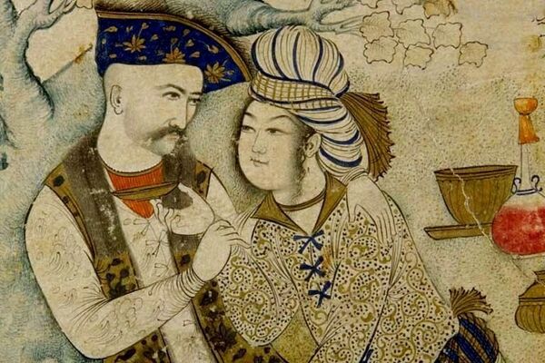 Мухамад Казим. Портрет шаха Аббаса I и его пажа (Шах Аббас, обнимающий пажа). Иран, Исфаган, 12 марта 1627 года Мухамад Казим. Портрет шаха Аббаса I и его пажа (Шах Аббас, обнимающий пажа). Иран, Исфаган, 12 марта 1627 года