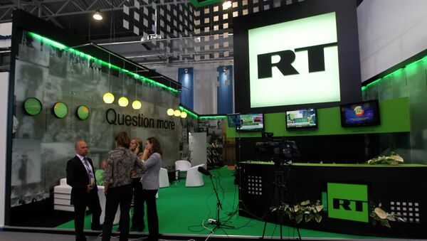Стенд канала Russia Today.Архивное фото. Стенд канала Russia Today.Архивное фото.