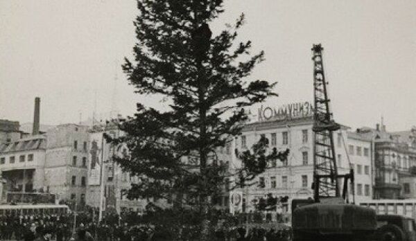 1970-е годы: елка на главной площади Владивостока, В советские времена общегородские елки были родом из тайги или из приморских лесхозов. 1970-е годы: елка на главной площади Владивостока, В советские времена общегородские елки были родом из тайги или из приморских лесхозов.