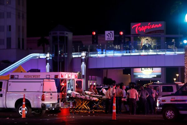 Полиция и медицинские службы на месте стрельбы у казино Mandalay Bay в Лас-Вегасе, США. 2 октября 2017 Полиция и медицинские службы на месте стрельбы у казино Mandalay Bay в Лас-Вегасе, США. 2 октября 2017