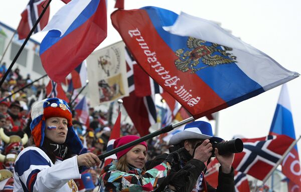 Российские болельщики на чемпионате мира по биатлону Российские болельщики на чемпионате мира по биатлону